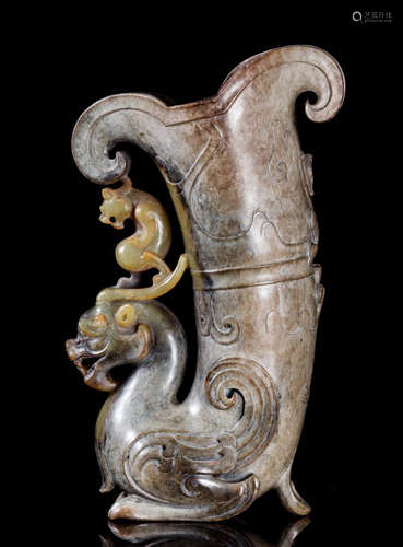 CHINESE ANCIENT JADE BEAST JUE CUP