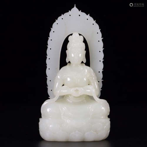 CHINESE WHITE JADE SEATED GUANYIN