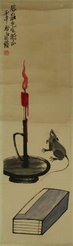 CHINESE SCROLL PAINTING OF MOUSE AND LIGHTER