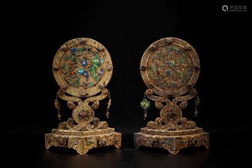 A Pair of Chinese Gilt Bronze Table Screens