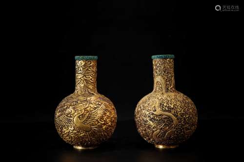 A Pair of Chinese Gilt Bronze Vases