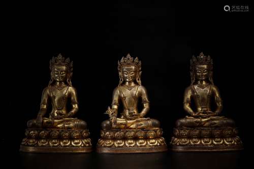 Set of Three Chinese Gilt Bronze Buddhas