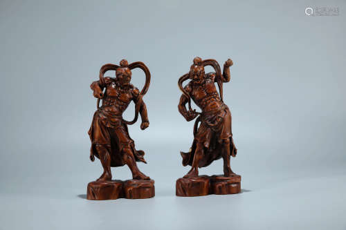 A Pair of Chinese Carved Wood Figures
