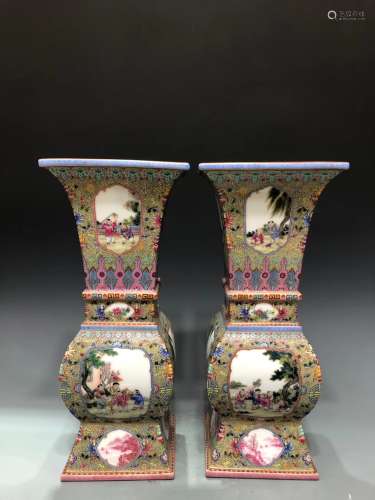 A Pair of Chinese Famille-Rose Porcelain Vases