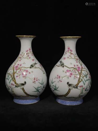 A Pair of Chinese Famille-Rose Porcelain Vases