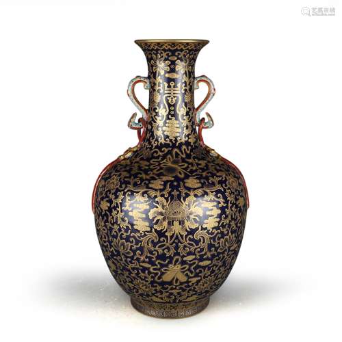 A Chinese Blue and Golden Glazed Porcelain Vase