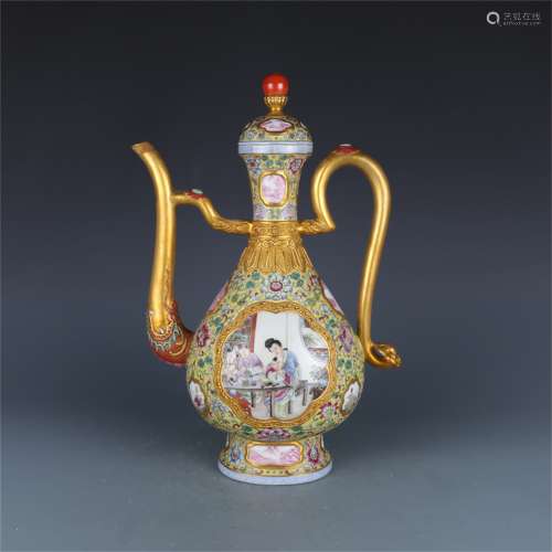 A Chinese Enamel Golden Glazed Porcelain Wine Pot