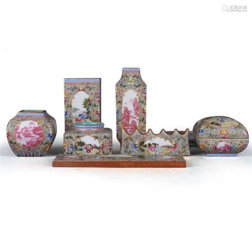 A Set of Chinese Famille-Rose Porcelain Scholar Tools