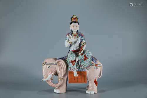 A Chinese Famille-Rose Porcelain Buddha and Elephant