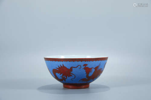 A Chinese Blue Ground Iron-Red Glazed Porcelain Bowl
