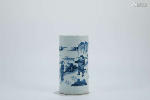 A Chinese Blue and White Porcelain Brush Pot