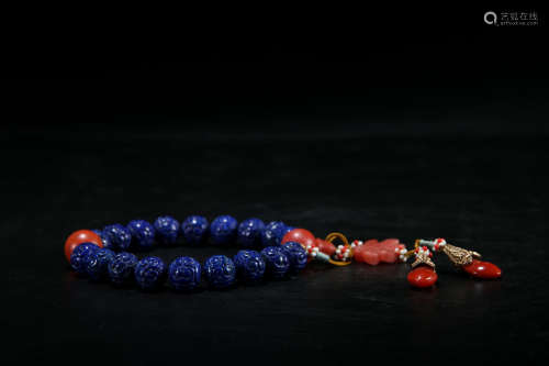 A Chinese Carved Lapis Lazuli Prayers Beads
