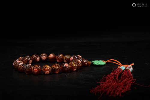 A Chinese Carved Agate Prayers Beads