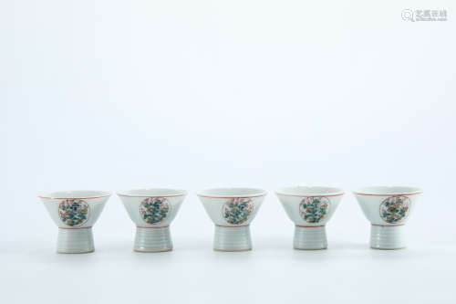 A Set of Five Chinese Famille-Rose Porcelain Cups
