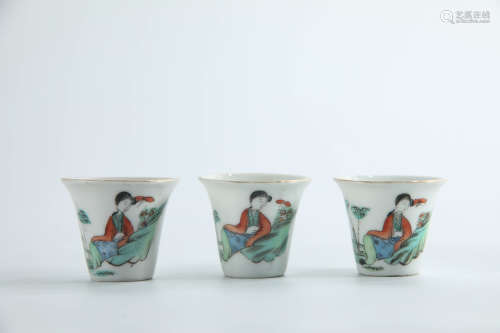 A Set of Three Chinese Famille-Rose Porcelain Cups