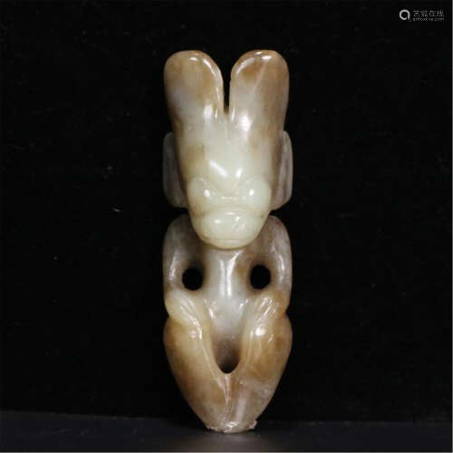 CHINESE ANCIENT JADE FIGURE OF GOD PENDANT