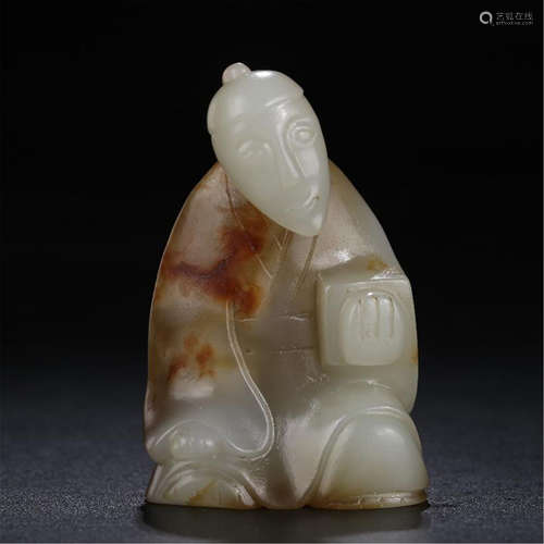 CHINESE CELADON JADE STANDING FIGURE