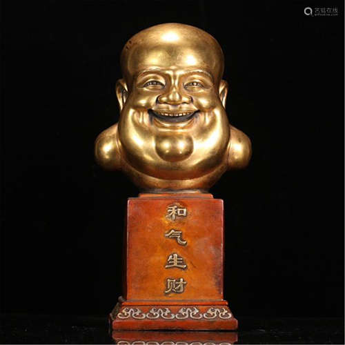 CHINESE GILT BRONZE BUDDHA HEAD