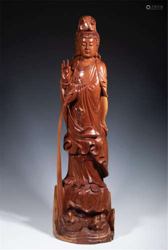 CHINESE BOXWOOD STANDING GUANYIN TABLE ITEM