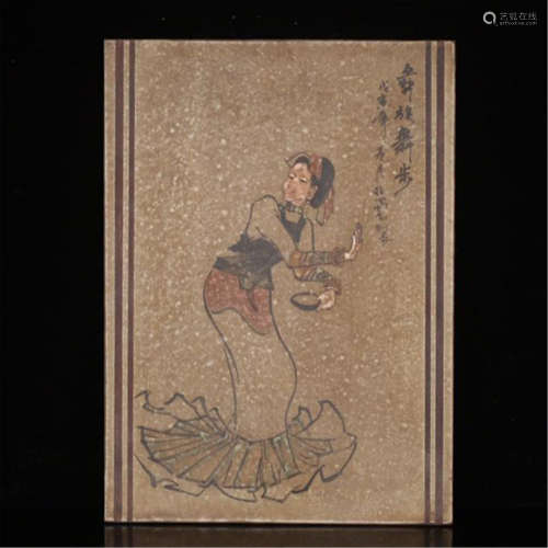 CHINESE COLOR PAINTED YIXING ZISHA CLAY PLAQUE OF DANCING GIRL