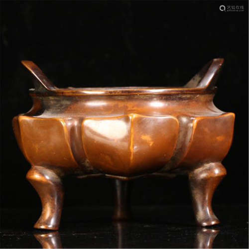 CHINESE RED COPPER TRIPLE FEET CENSER