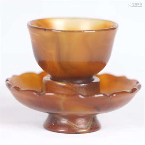 CHINESE AGATE CUP ON STAND