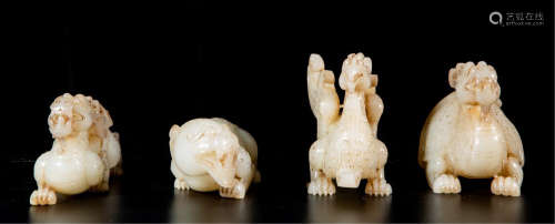 FOUR CHINESE ANCIENT JADE BEAST TABLE ITEM