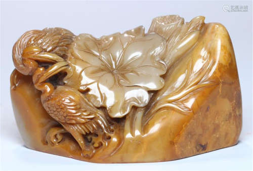 CHINESE SOAPSTONE BRID AND LOTUS SEAL