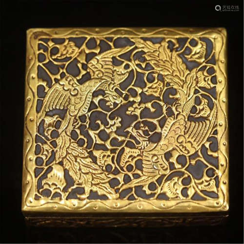 CHINESE GILT SILVER MOUNTED AGATE PHOENIX PLAQUE