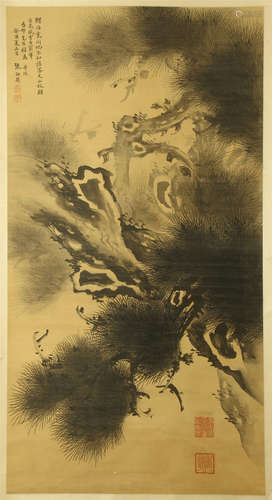 CHINESE SCROLL PAINTING OF PINE TREE