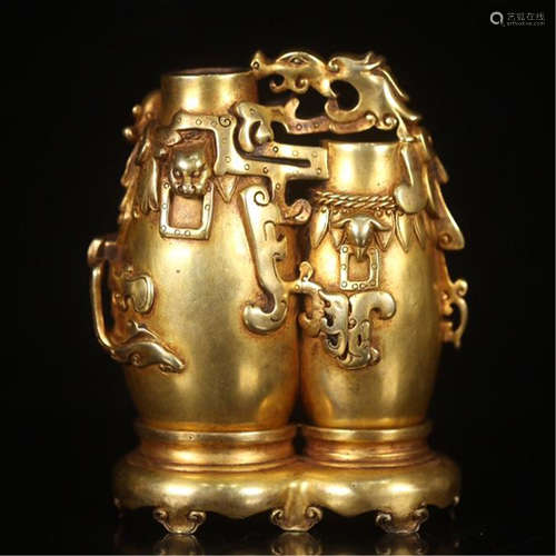 CHINESE GILT BRONZE DRAGON LINK VASE