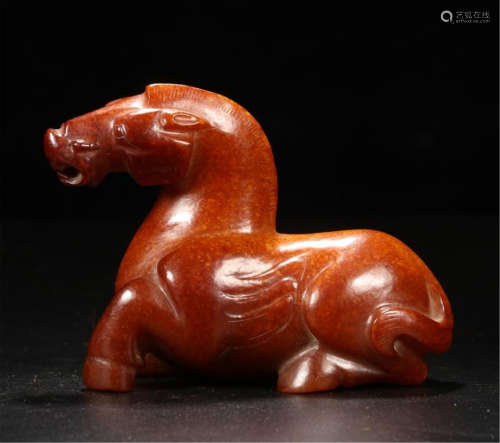 CHINESE YELLOW JADE HORSE TABLE ITEM