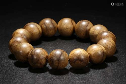 CHINESE AGALWOOD BEAD BUDDHIST BRACELET