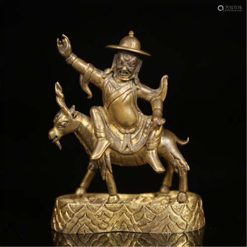 TIBETAN GITL BRONZE BUDDHIST GUARDIAN ON HORSE