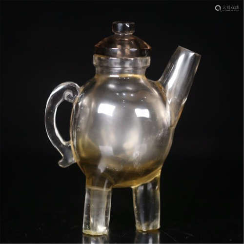 CHINESE TEA ROCK CRYSTAL TRIPLE LIDDED KETTLE