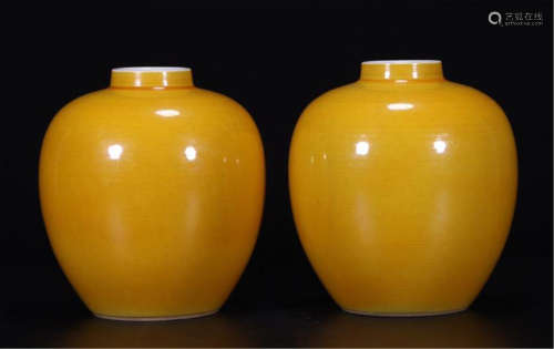 PAIR OF CHINESE PORCELAIN YELLOW GLAZE WATER POT