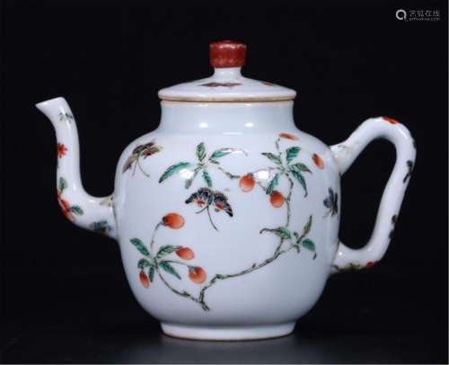 CHINESE PORCELAIN FAMILLE ROSE BUTTERFLY AND FLOWER TEA POT