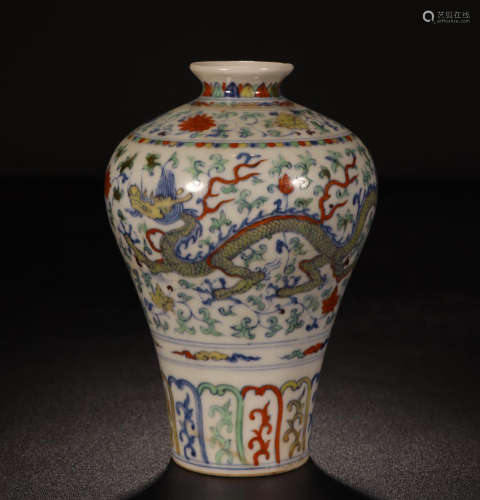 CHINESE PORCELAIN DOUCAI DRAGON MEIPING VASE