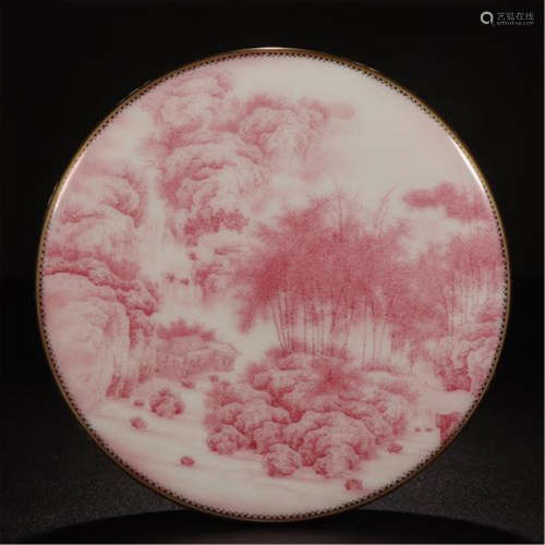 CHINESE PORCELAIN IRON RED MOUNTAIN VIEWS SEAL PASTA BOX