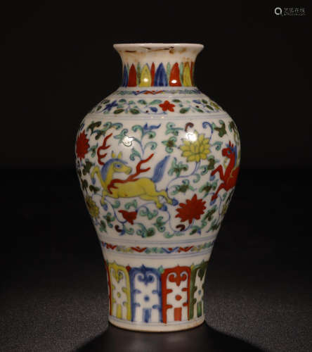 CHINESE PORCELAIN DOUCAI HORSE AND FLOWER VASE