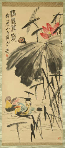 CHINESE SCROLL PAINTING OF DUCK AND LOTUS