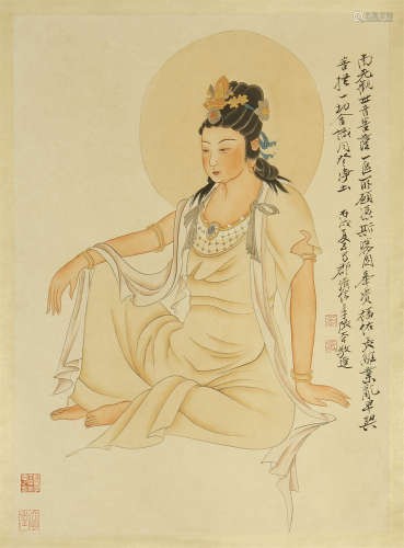 CHINESE SCROLL PAINTING OF SEATED GUANYIN