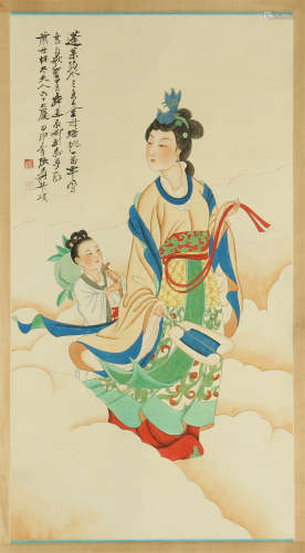 CHINESE SCROLL PAINTING OF TWO BEAUTY