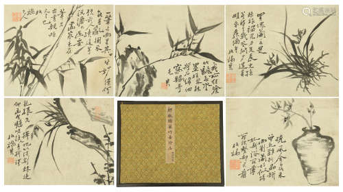 TEN PAGES OF CHINESE ALBUM PAINTING OF FLOWER AND ROCK