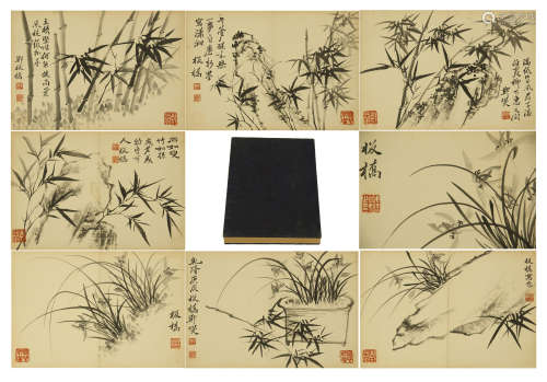 TWEENTY PAGES OF CHINESE ALBUM PAINTING OF BAMBOO AND ROCK