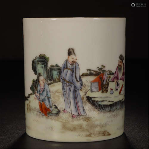 CHINESE PORCELAIN FAMILLE ROSE FIGURES BRUSH POT