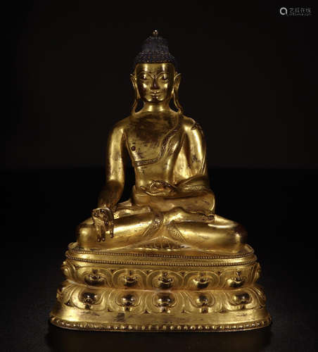 CHINESE GILT BRONZE SEATED BUDDHA