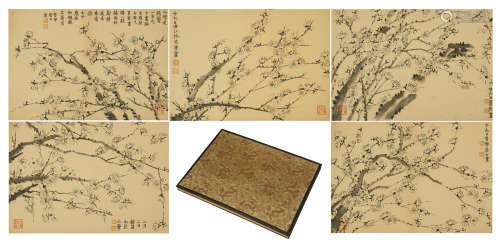 TEN PAGES OF CHINESE ALBUM PAINTING OF PLUM BLOSSOMMINGS
