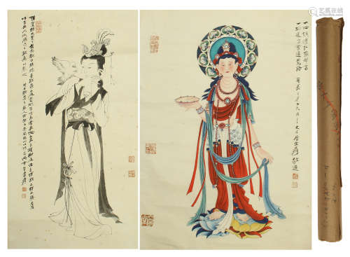 CHINESE SCROLL PAINTING OF STANDING GUANYIN