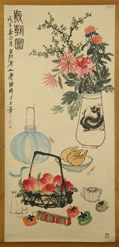 CHINESE SCROLL PAINTING OF FLOWER IN VASE